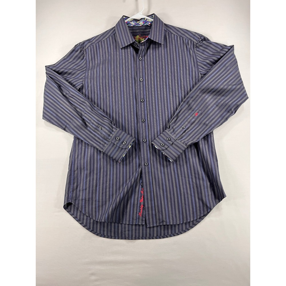 Robert Graham Mens Navy Blue Striped‎ Long Sleeve Button Down Shirt Large L